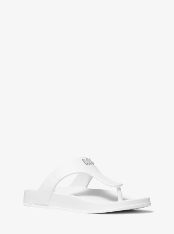 Damske Zabky Michael Kors Linsey Logo Rubber T-Strap Sandal Biele - Topanky Michael Kors Levně | HLUJD-3926